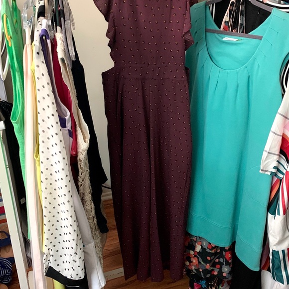 BOBEAU Bib Overalls burgundy pockets capri cropped - Picture 9 of 10